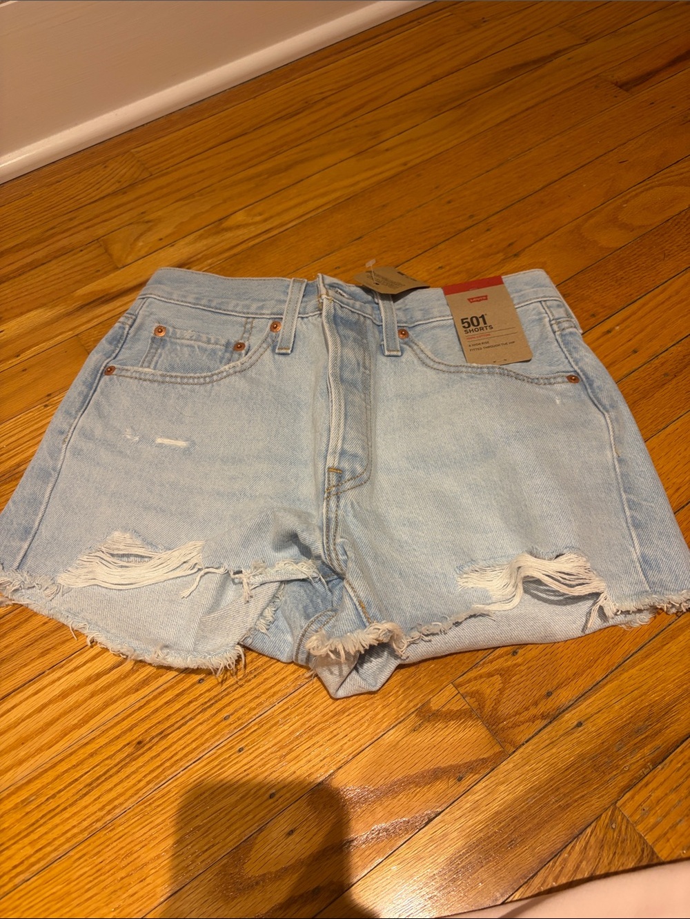 Levi's Light Blue Distressed High-Rise Denim Shorts